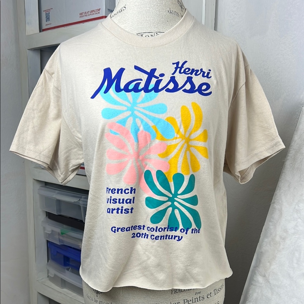 Trust the Universe Matisse Floral Print Art Print Graphic T-Shirt Sz. M NEW nude